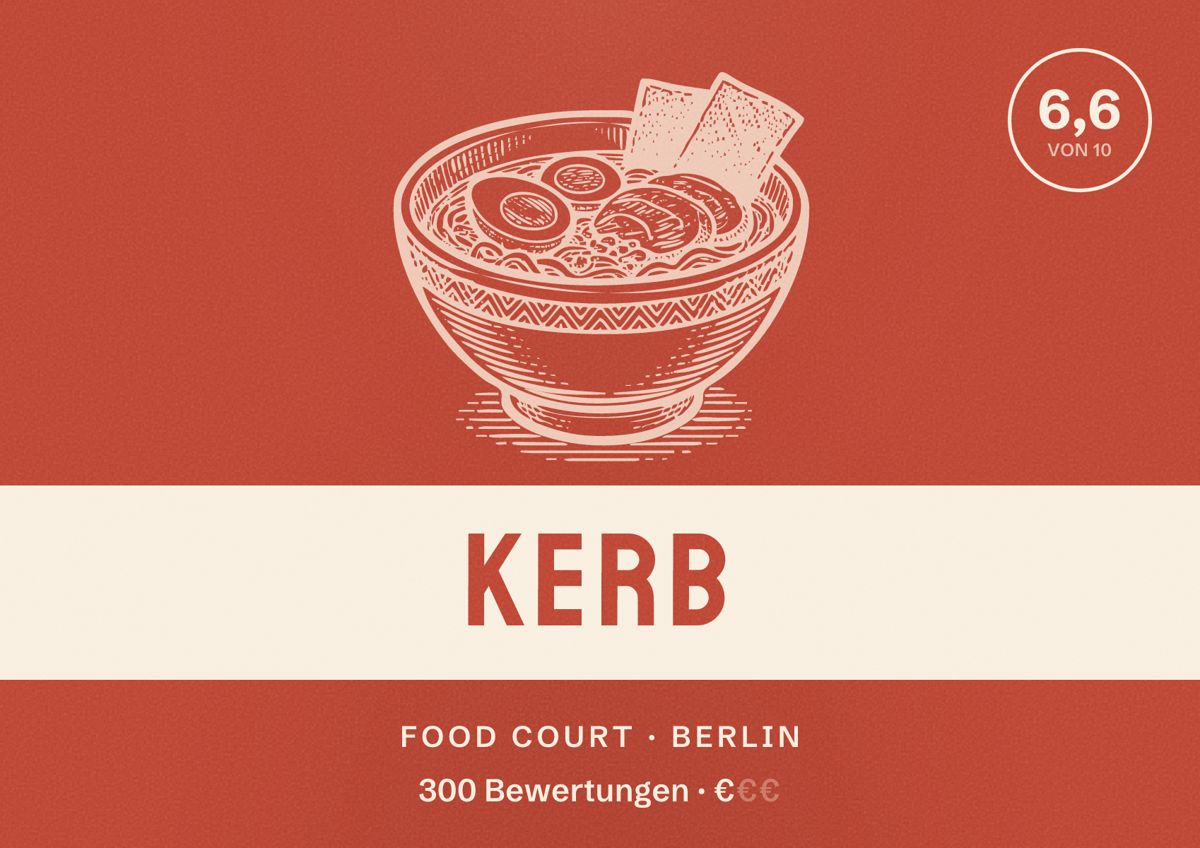 Illustriertes Poster von KERB, Food Court in Berlin: Bewertung 6,6 von 10 aus 300 Bewertungen, Preisniveau €