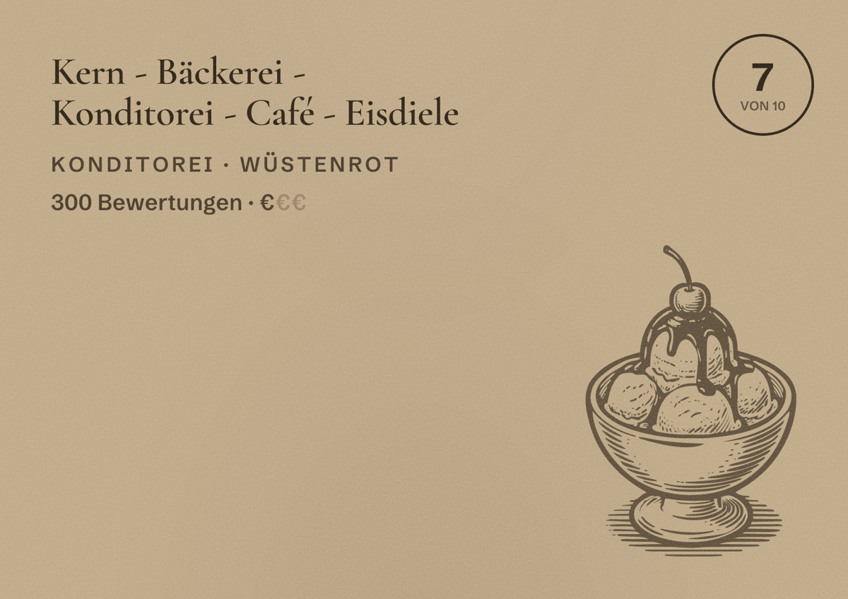 Illustriertes Poster von Kern - Bäckerei - Konditorei - Café - Eisdiele, Konditorei in Wüstenrot: Bewertung 7 von 10 aus 300 Bewertungen, Preisniveau €