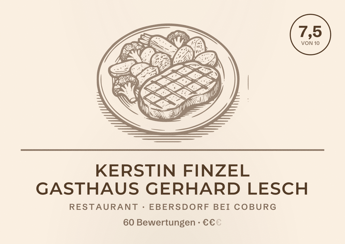 Illustriertes Poster von Kerstin Finzel Gasthaus Gerhard Lesch, Restaurant in Ebersdorf bei Coburg: Bewertung 7,5 von 10 aus 60 Bewertungen, Preisniveau €€