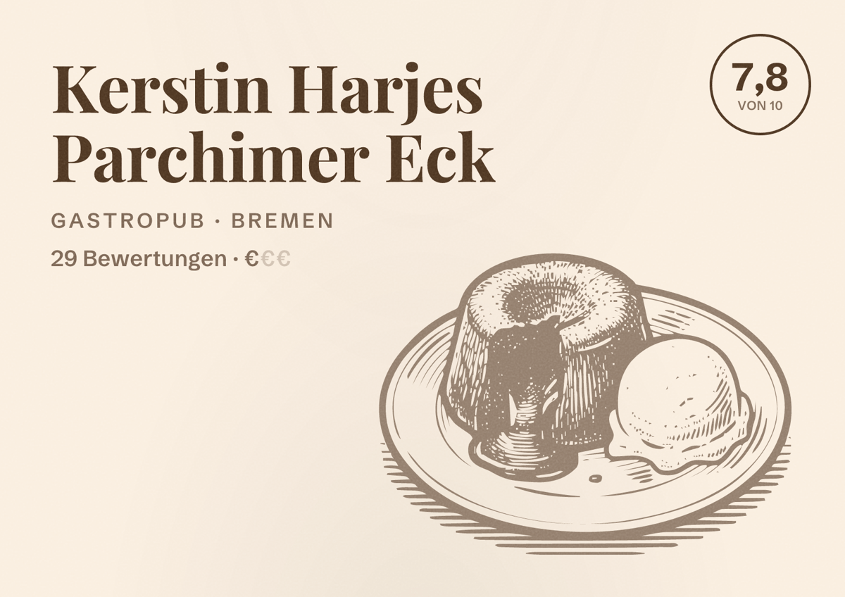 Illustriertes Poster von Kerstin Harjes Parchimer Eck, Gastropub in Bremen: Bewertung 7,8 von 10 aus 29 Bewertungen, Preisniveau €