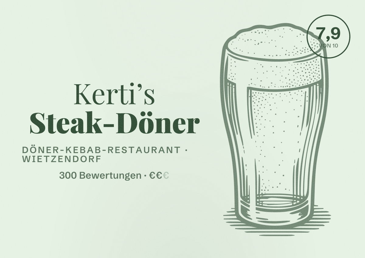 Illustriertes Poster von Kerti’s Steak-Döner, Döner-Kebab-Restaurant in Wietzendorf: Bewertung 7,9 von 10 aus 300 Bewertungen, Preisniveau €€