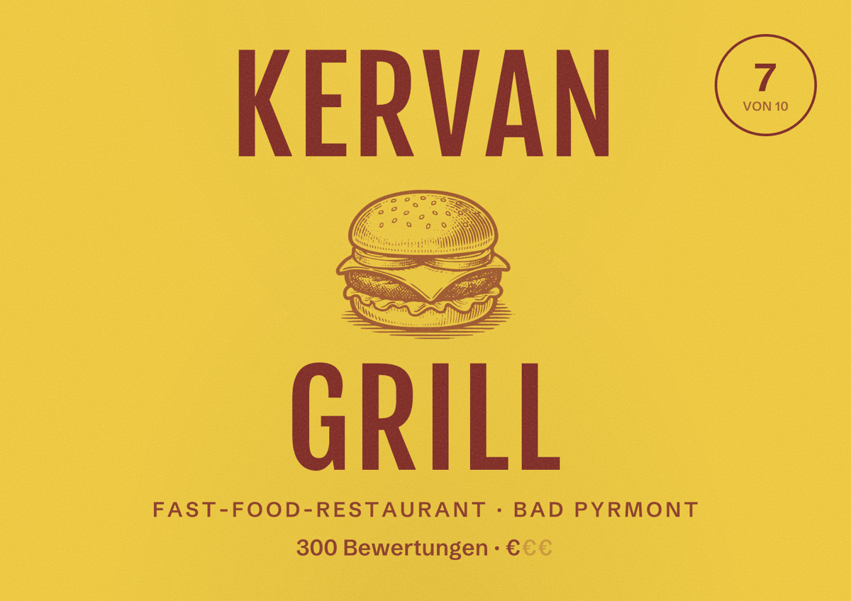 Illustriertes Poster von Kervan Grill, Fast-Food-Restaurant in Bad Pyrmont: Bewertung 7 von 10 aus 300 Bewertungen, Preisniveau €
