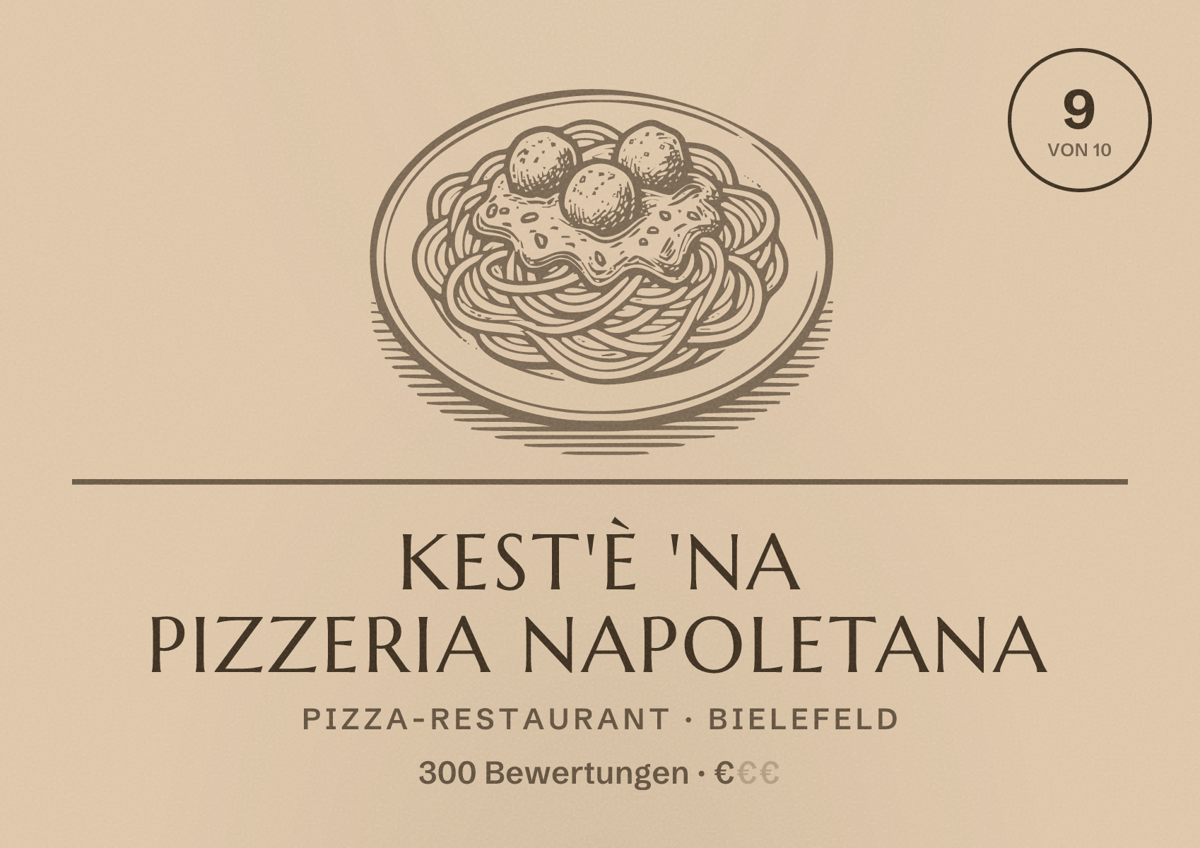 Illustriertes Poster von Kest'è 'na pizzeria napoletana, Pizza-Restaurant in Bielefeld: Bewertung 9 von 10 aus 300 Bewertungen, Preisniveau €