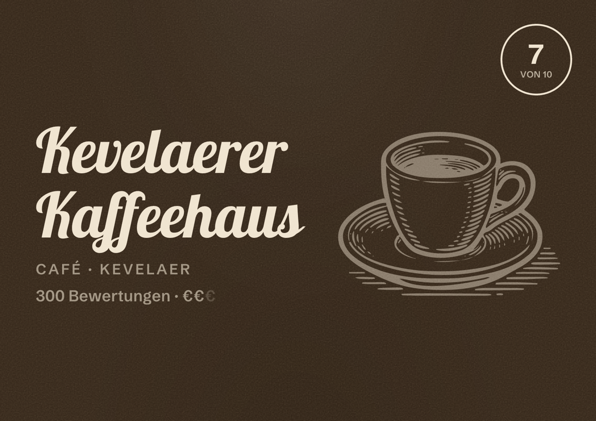 Illustriertes Poster von Kevelaerer Kaffeehaus, Café in Kevelaer: Bewertung 7 von 10 aus 300 Bewertungen, Preisniveau €€