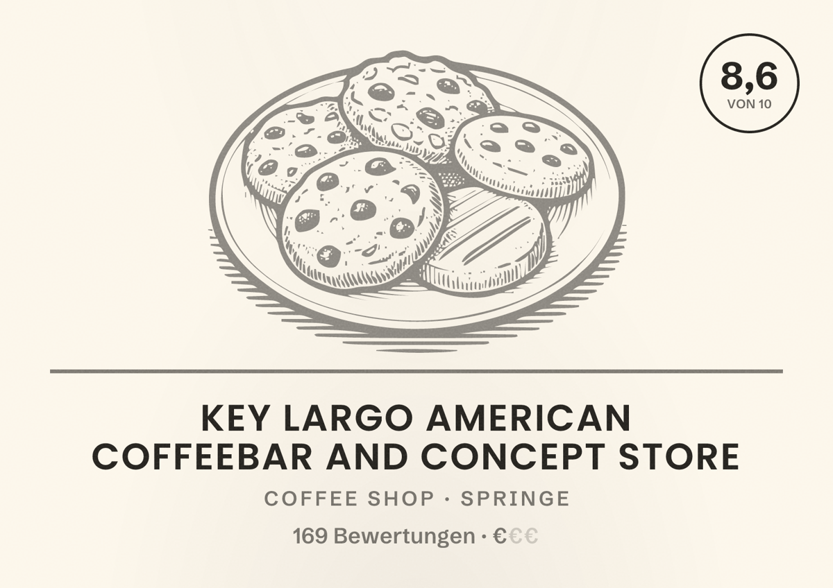 Illustriertes Poster von Key Largo American Coffeebar and Concept Store, Coffee Shop in Springe: Bewertung 8,6 von 10 aus 169 Bewertungen, Preisniveau €