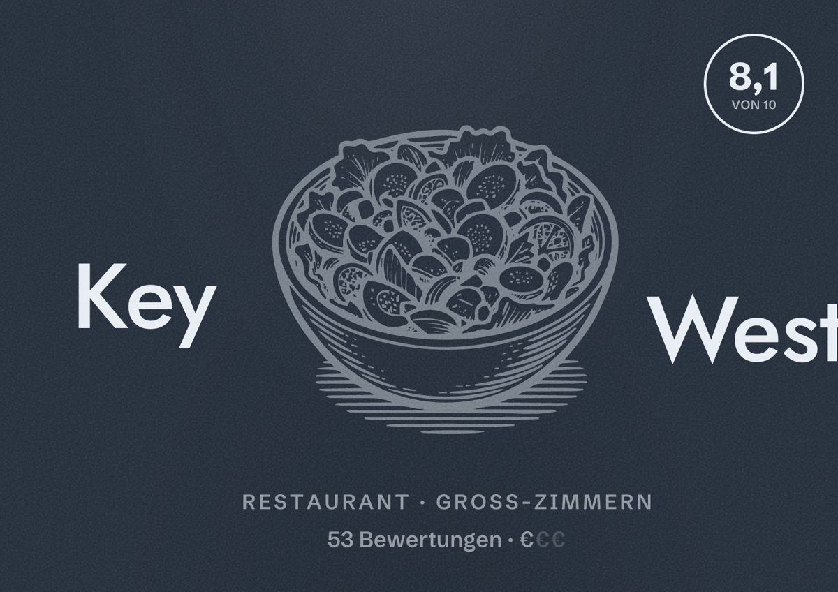 Illustriertes Poster von Key West, Restaurant in Groß-Zimmern: Bewertung 8,1 von 10 aus 53 Bewertungen, Preisniveau €