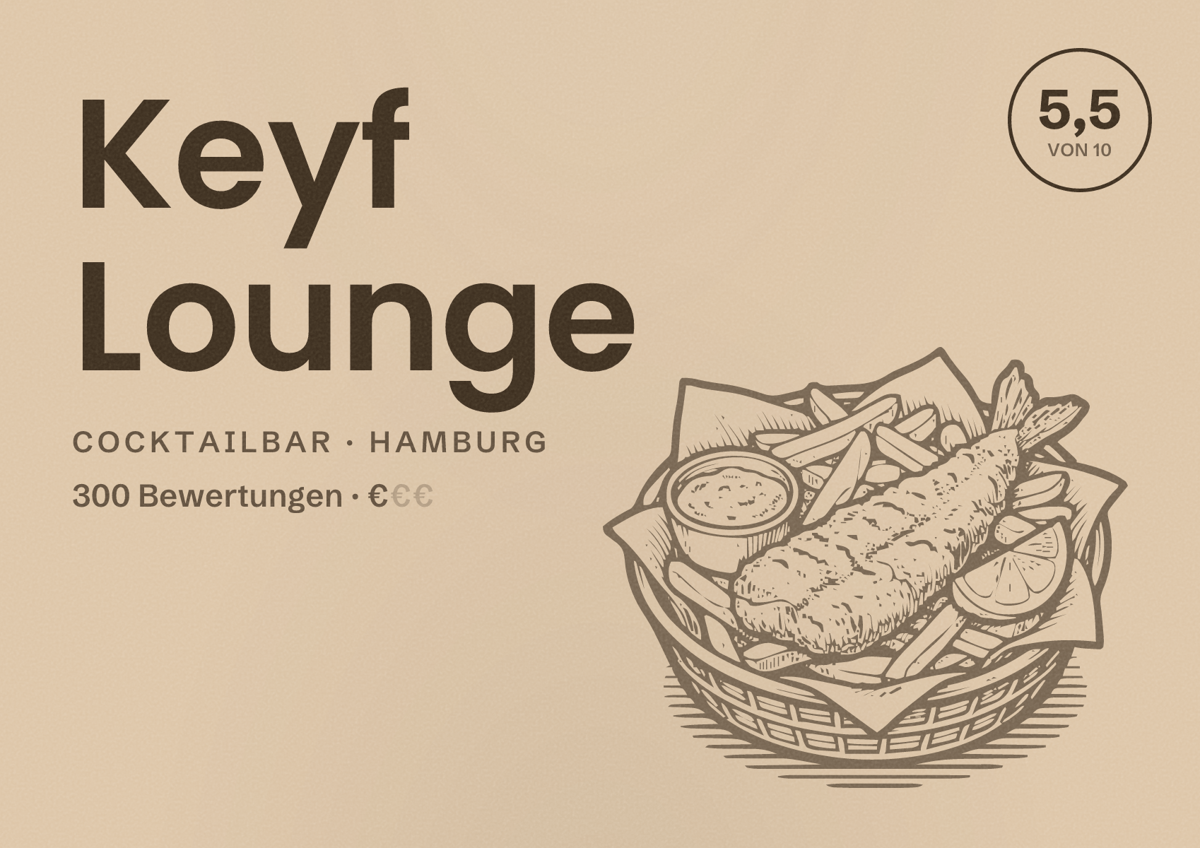 Illustriertes Poster von Keyf Lounge, Cocktailbar in Hamburg: Bewertung 5,5 von 10 aus 300 Bewertungen, Preisniveau €