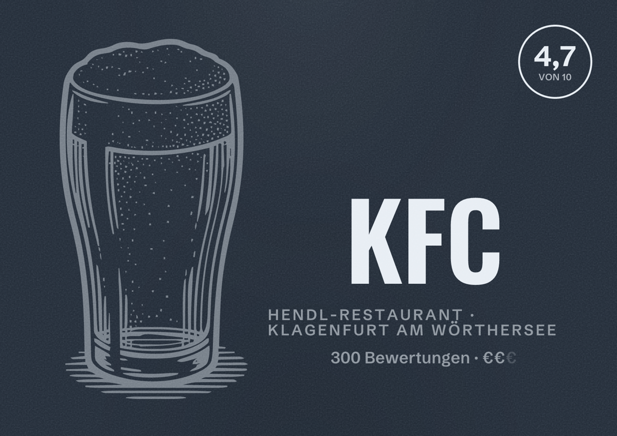 Illustriertes Poster von KFC, Hendl-Restaurant in Klagenfurt am Wörthersee: Bewertung 4,7 von 10 aus 300 Bewertungen, Preisniveau €€