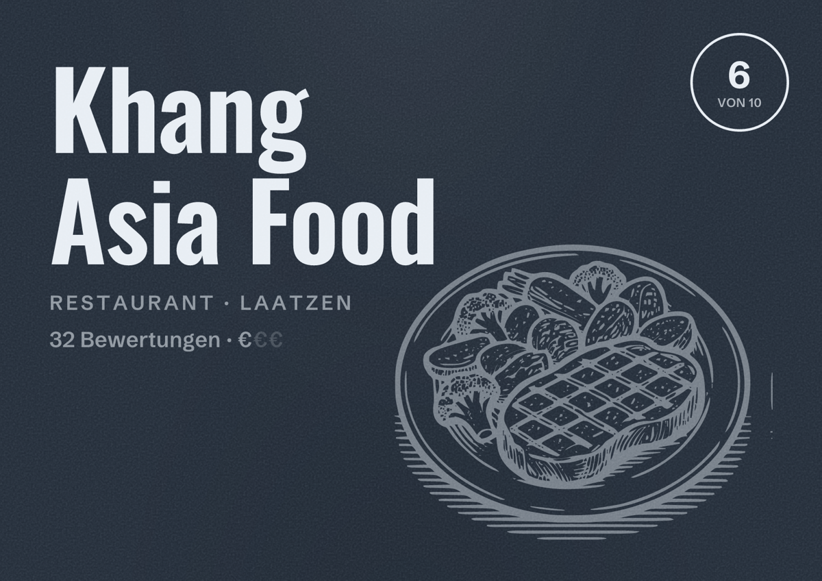 Illustriertes Poster von Khang Asia Food, Restaurant in Laatzen: Bewertung 6 von 10 aus 32 Bewertungen, Preisniveau €