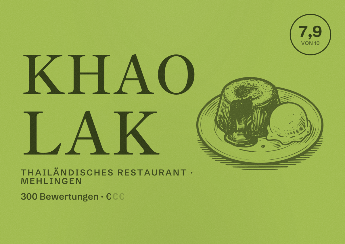 Illustriertes Poster von Khao Lak, Thailändisches Restaurant in Mehlingen: Bewertung 7,9 von 10 aus 300 Bewertungen, Preisniveau €