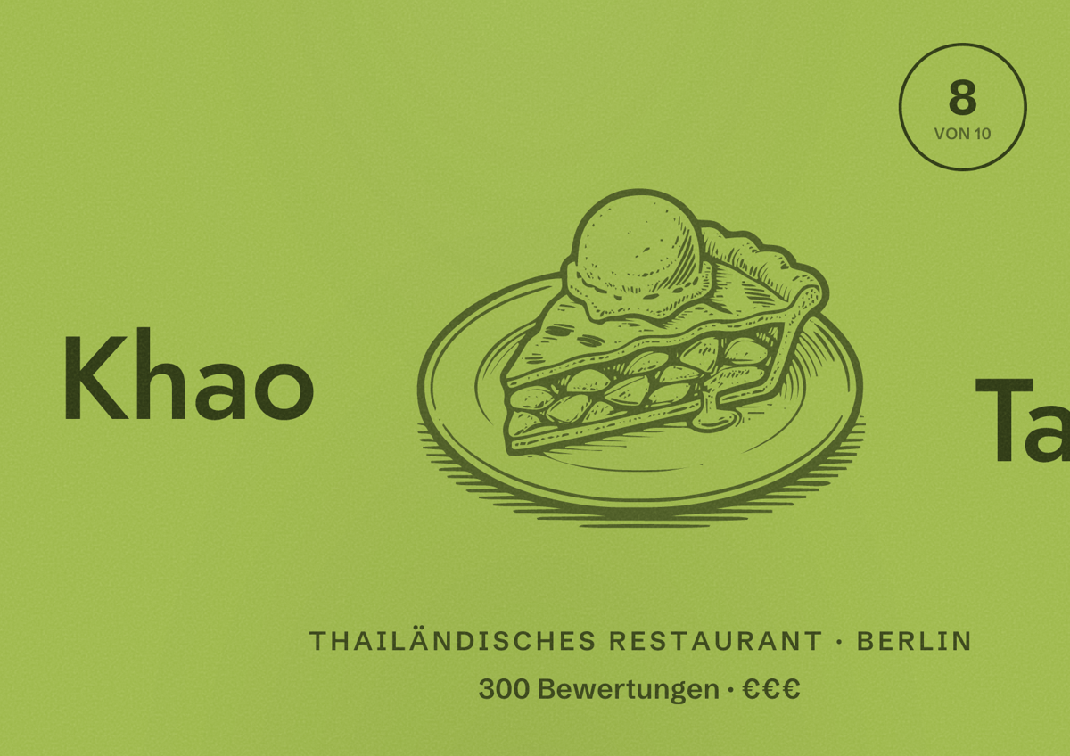 Illustriertes Poster von Khao Taan, Thailändisches Restaurant in Berlin: Bewertung 8,0 von 10 aus 300 Bewertungen, Preisniveau €€€