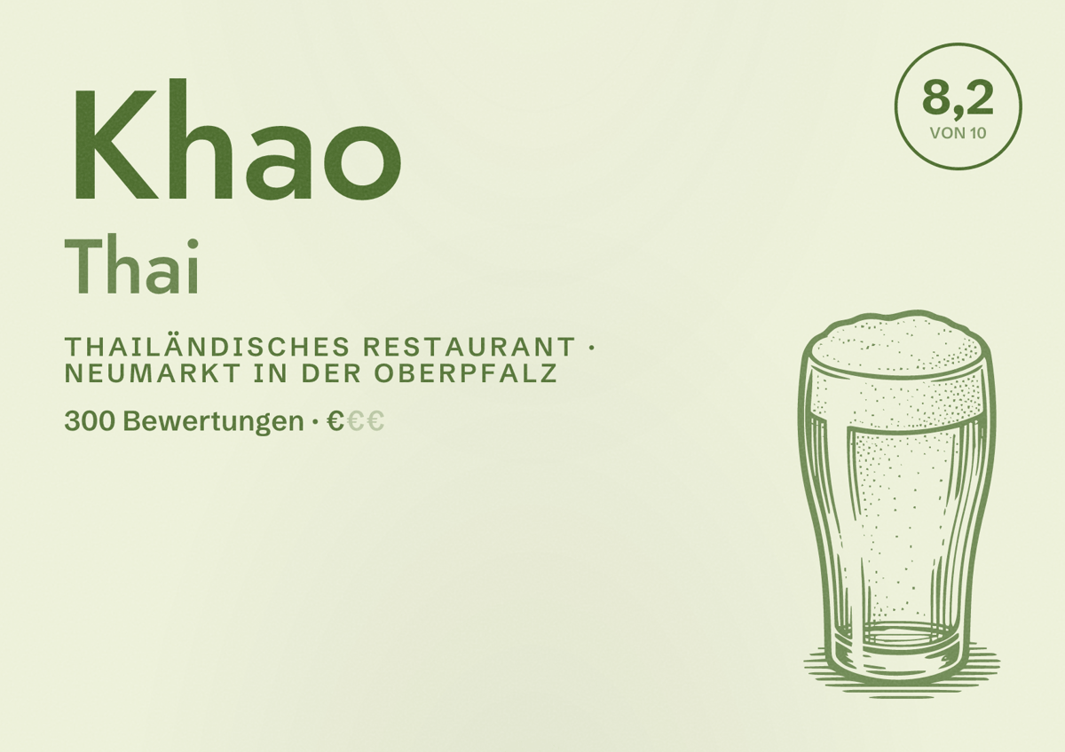 Illustriertes Poster von Khao Thai, Thailändisches Restaurant in Neumarkt in der Oberpfalz: Bewertung 8,2 von 10 aus 300 Bewertungen, Preisniveau €