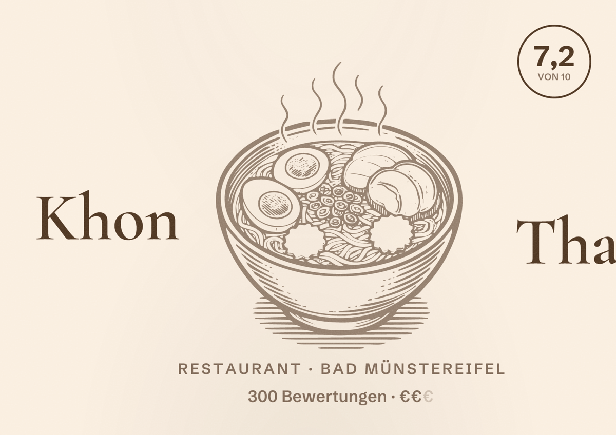 Illustriertes Poster von Khon Thai, Restaurant in Bad Münstereifel: Bewertung 7,2 von 10 aus 300 Bewertungen, Preisniveau €€