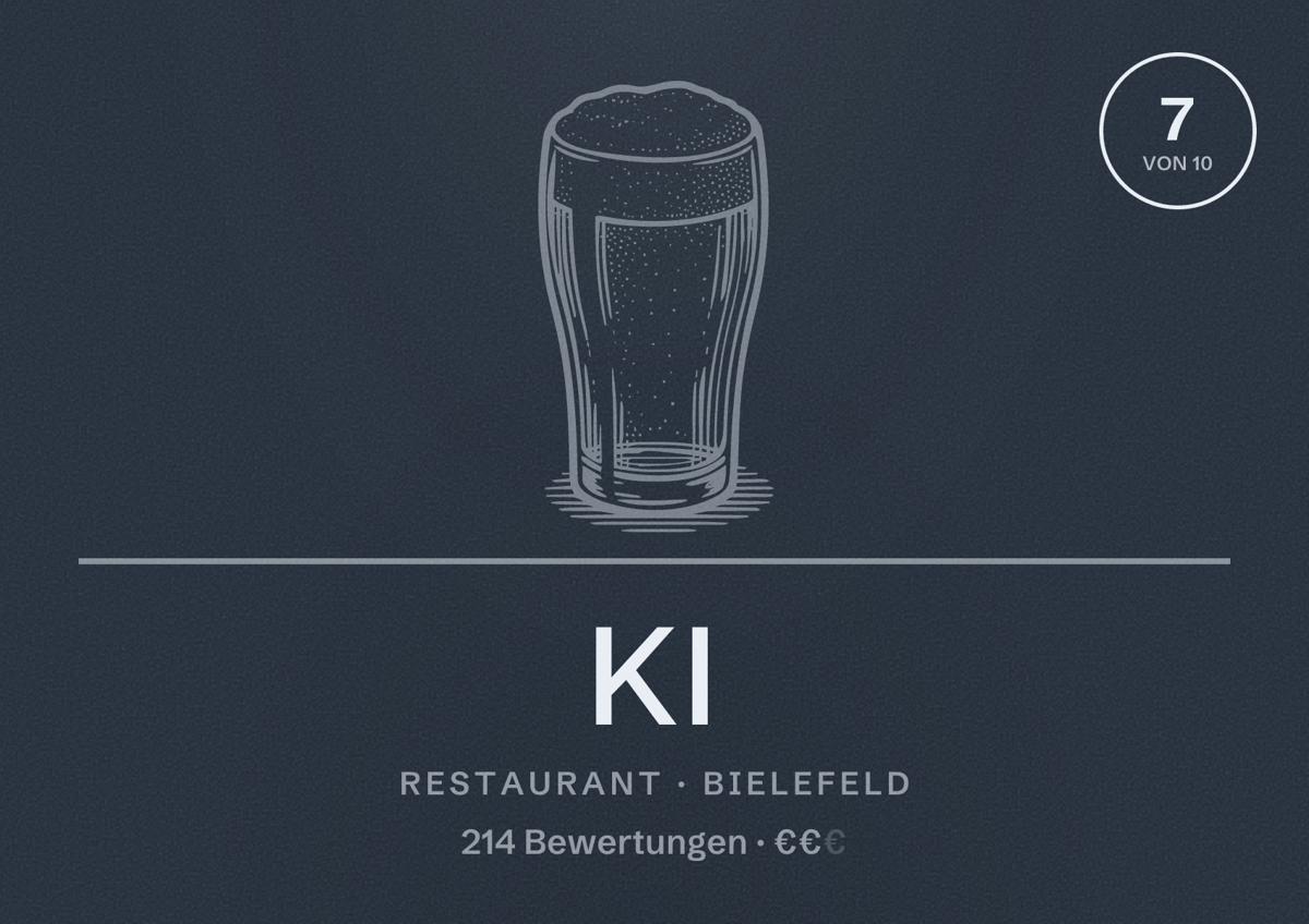 Illustriertes Poster von Ki, Restaurant in Bielefeld: Bewertung 7 von 10 aus 214 Bewertungen, Preisniveau €€