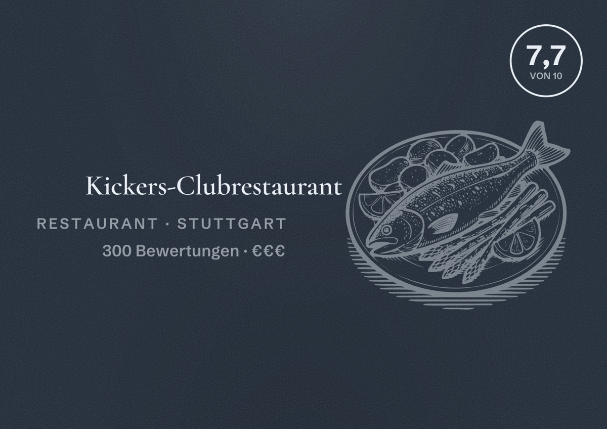 Illustriertes Poster von Kickers-Clubrestaurant, Restaurant in Stuttgart: Bewertung 7,7 von 10 aus 300 Bewertungen, Preisniveau €€€