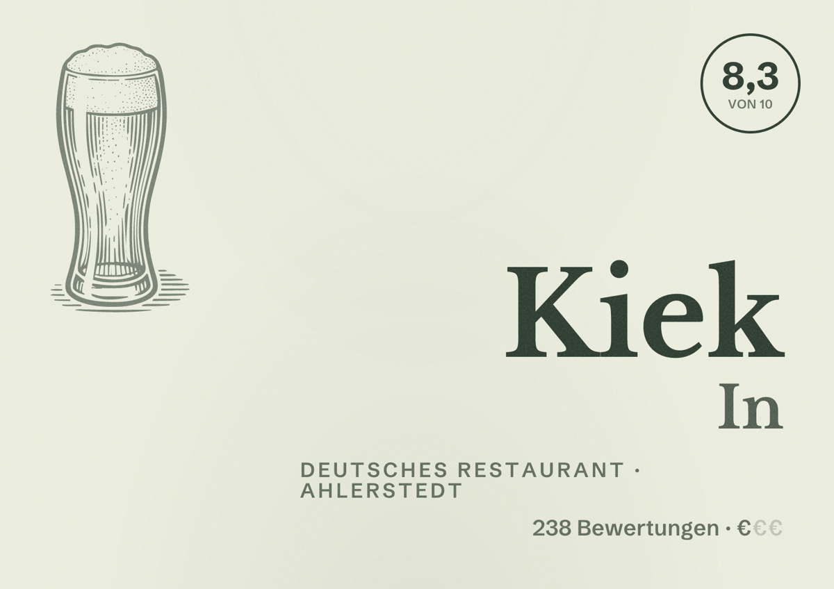 Illustriertes Poster von Kiek In, Deutsches Restaurant in Ahlerstedt: Bewertung 8,3 von 10 aus 238 Bewertungen, Preisniveau €