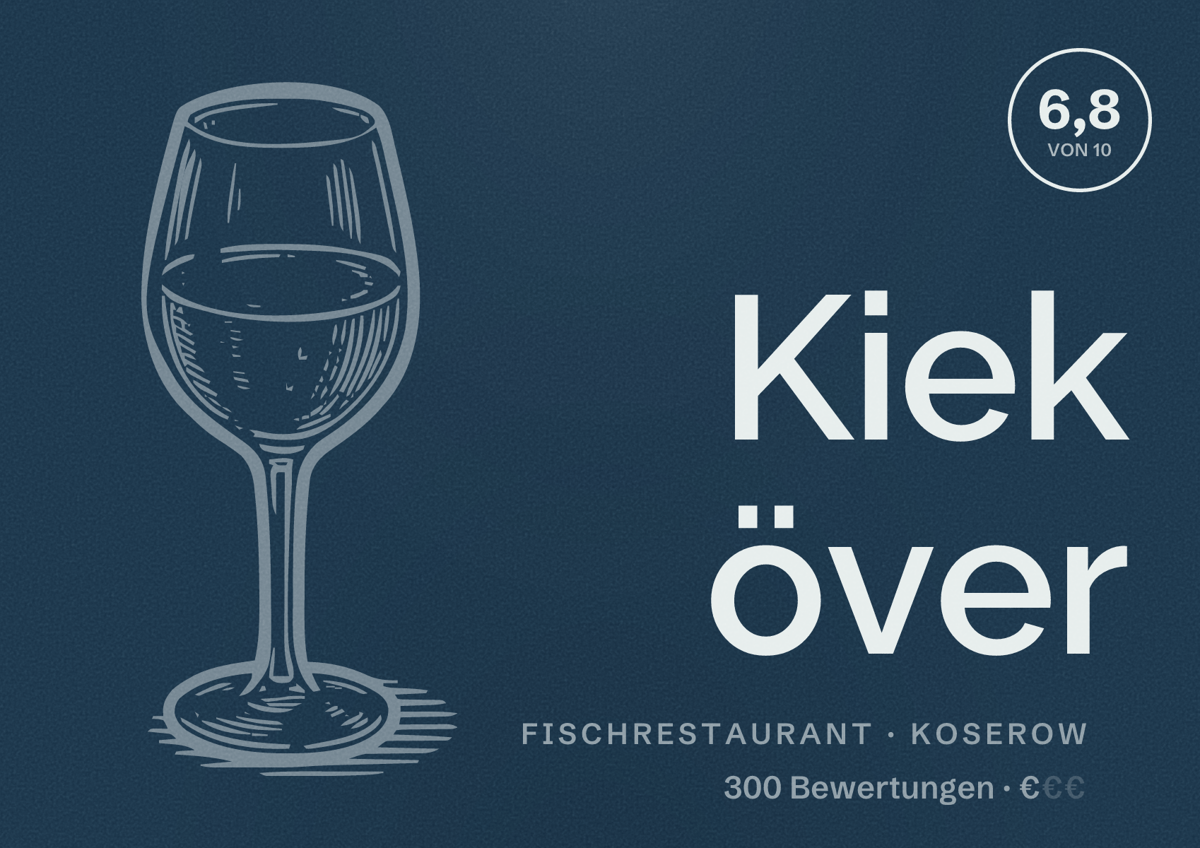 Illustriertes Poster von Kiek över, Fischrestaurant in Koserow: Bewertung 6,8 von 10 aus 300 Bewertungen, Preisniveau €