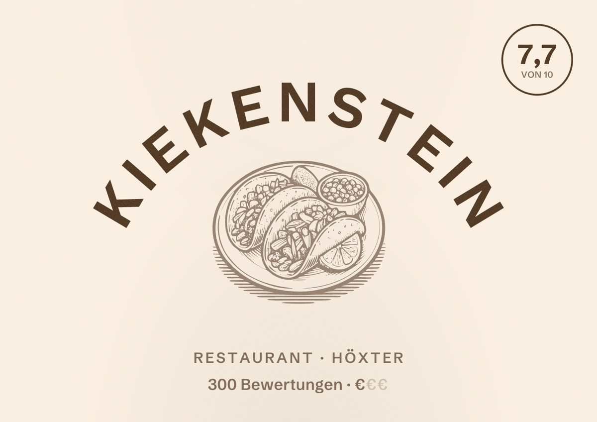 Illustriertes Poster von Kiekenstein, Restaurant in Höxter: Bewertung 7,7 von 10 aus 300 Bewertungen, Preisniveau €