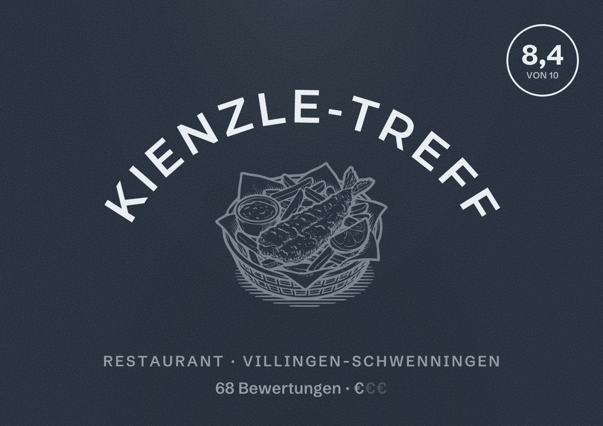 Illustriertes Poster von Kienzle-Treff, Restaurant in Villingen-Schwenningen: Bewertung 8,4 von 10 aus 68 Bewertungen, Preisniveau €