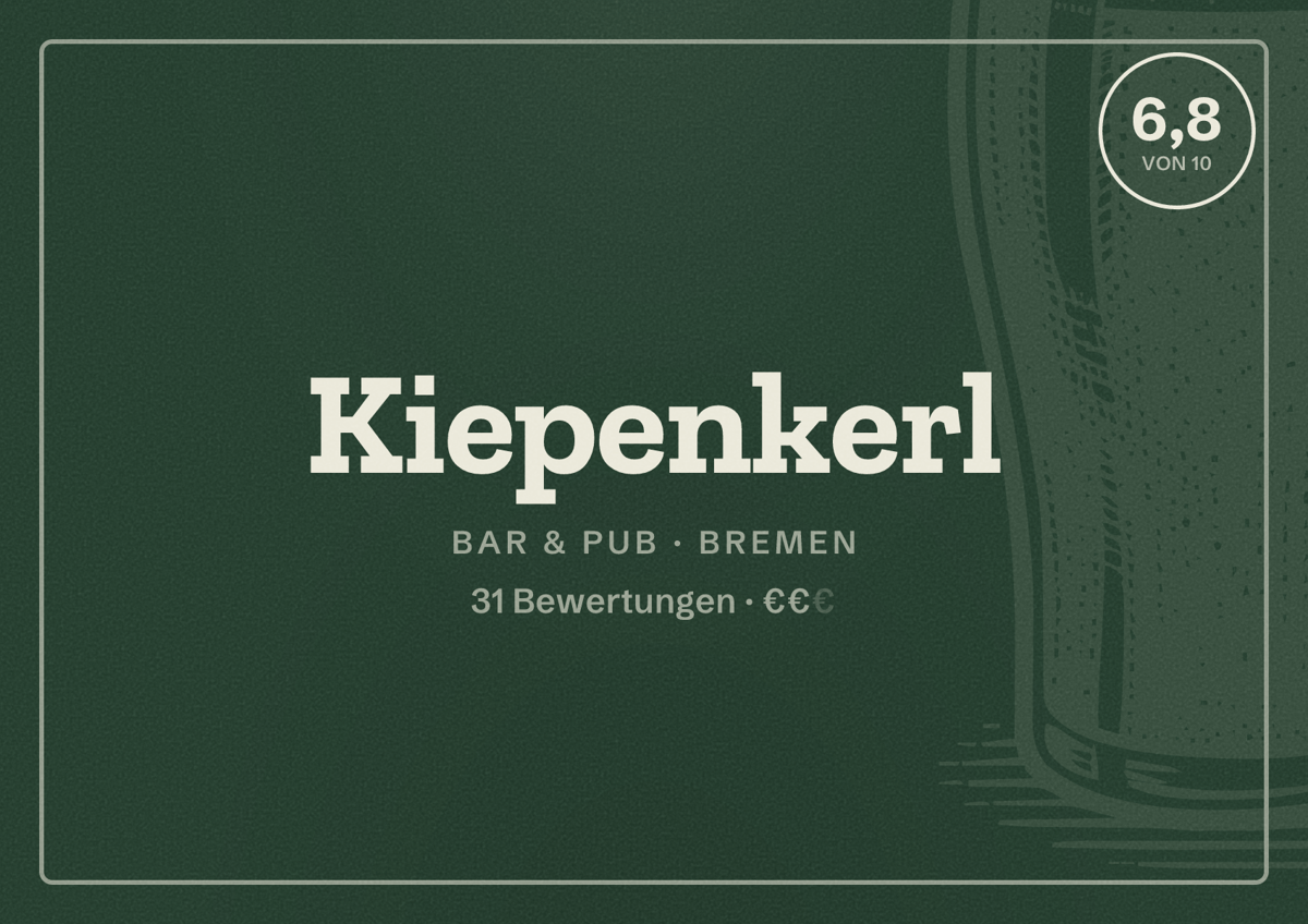 Illustriertes Poster von Kiepenkerl, Bar & Pub in Bremen: Bewertung 6,8 von 10 aus 31 Bewertungen, Preisniveau €€