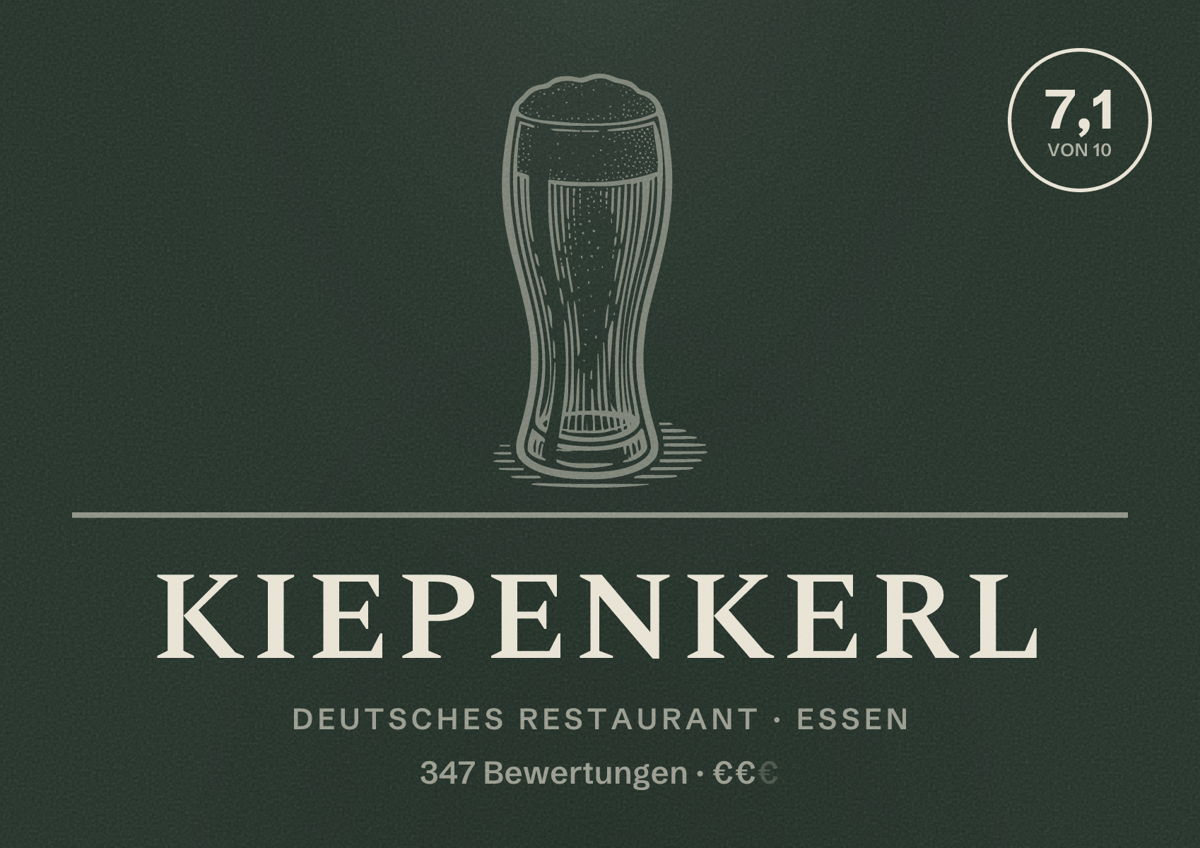 Illustriertes Poster von Kiepenkerl, Deutsches Restaurant in Essen: Bewertung 7,1 von 10 aus 347 Bewertungen, Preisniveau €€