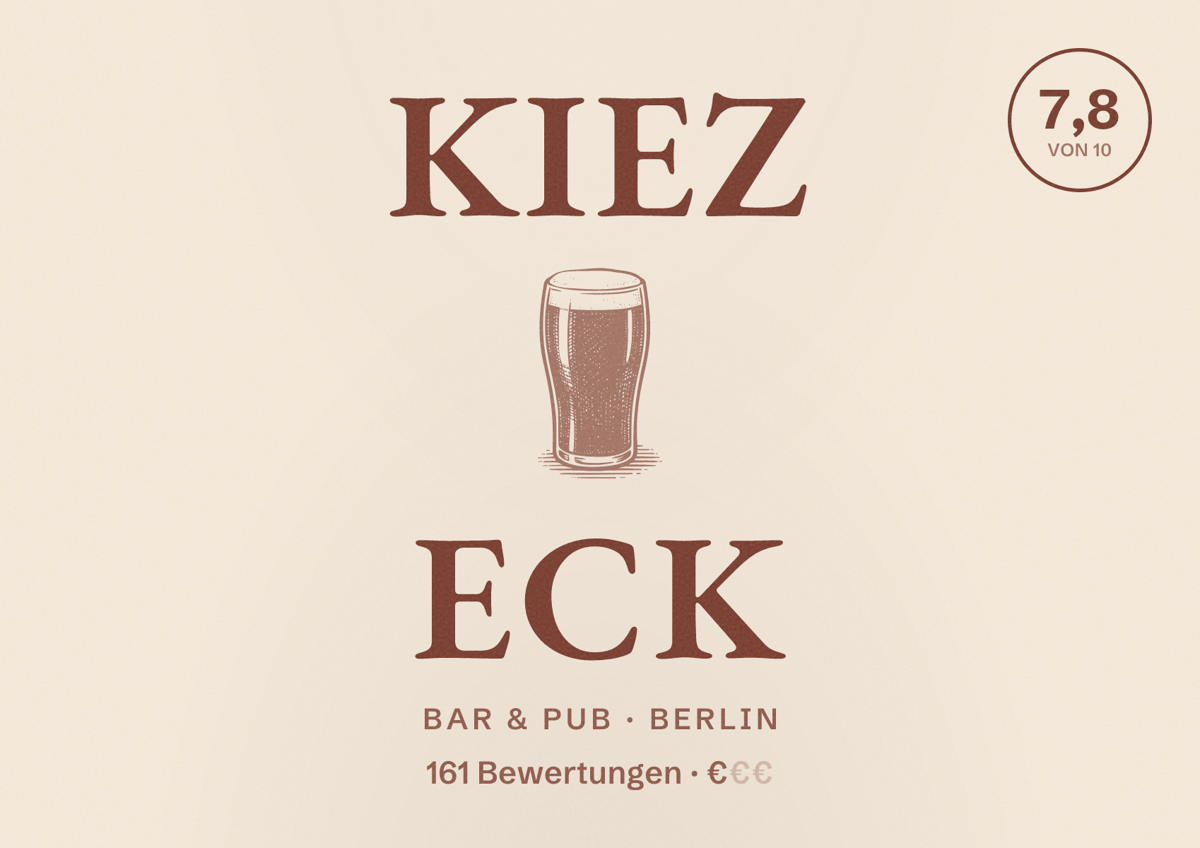 Illustriertes Poster von Kiez Eck, Bar & Pub in Berlin: Bewertung 7,8 von 10 aus 161 Bewertungen, Preisniveau €