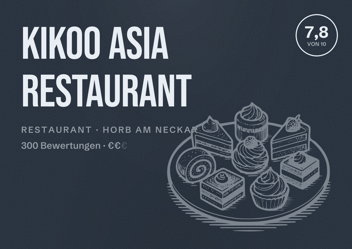 Illustriertes Poster von Kikoo Asia Restaurant, Restaurant in Horb am Neckar: Bewertung 7,8 von 10 aus 300 Bewertungen, Preisniveau €€
