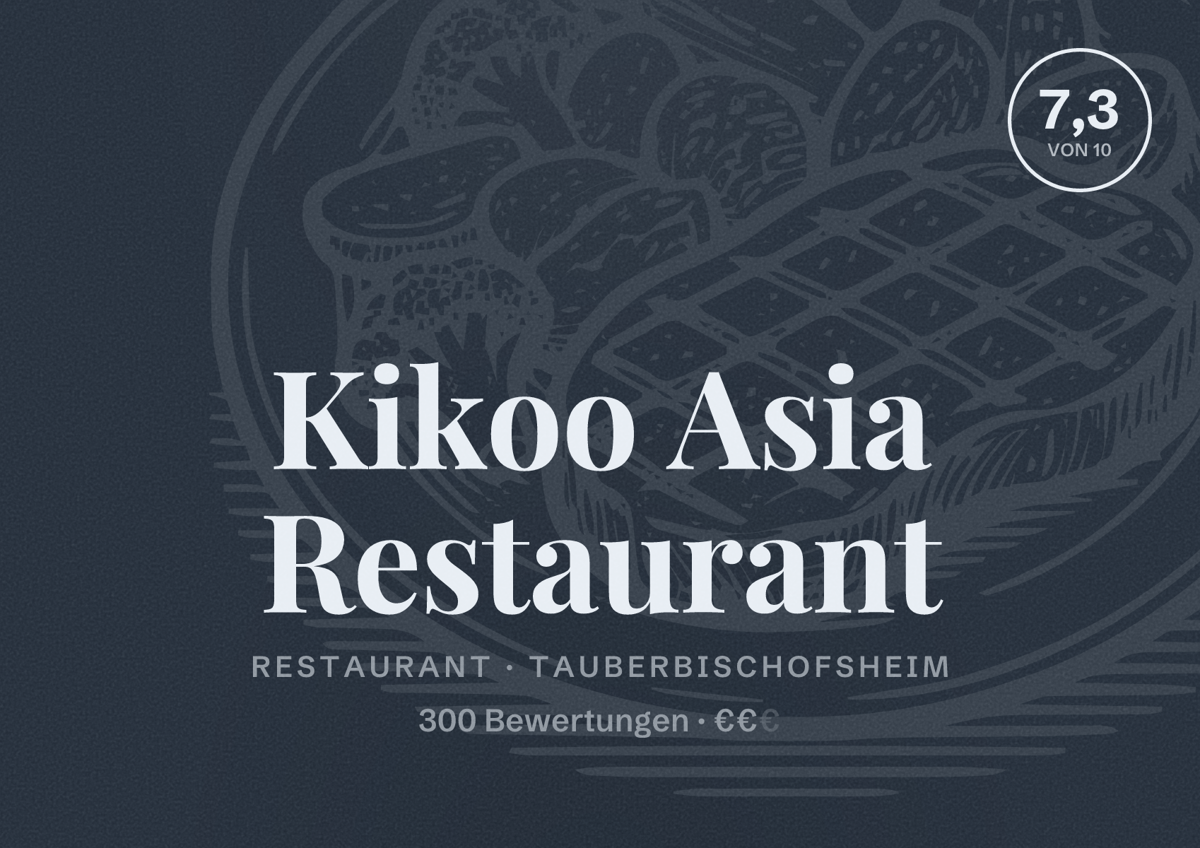 Illustriertes Poster von Kikoo Asia Restaurant, Restaurant in Tauberbischofsheim: Bewertung 7,3 von 10 aus 300 Bewertungen, Preisniveau €€