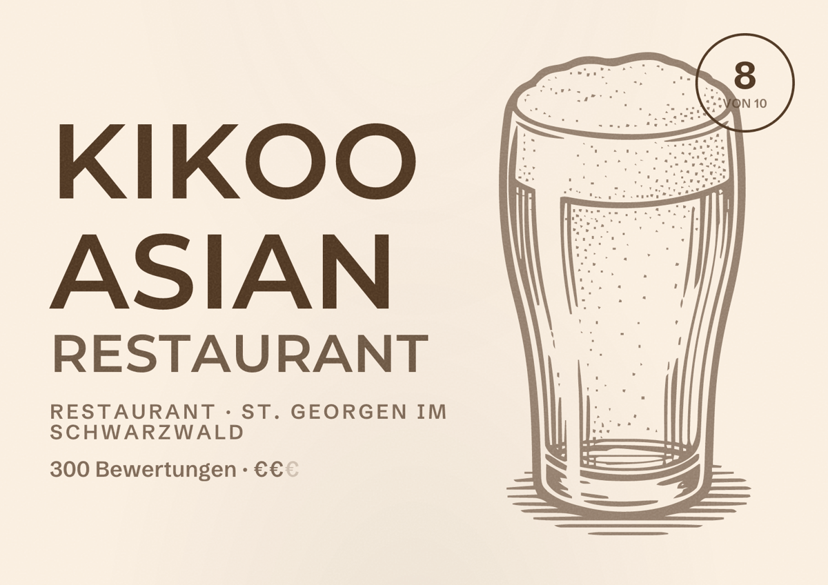 Illustriertes Poster von Kikoo Asian Restaurant, Restaurant in St. Georgen im Schwarzwald: Bewertung 8 von 10 aus 300 Bewertungen, Preisniveau €€