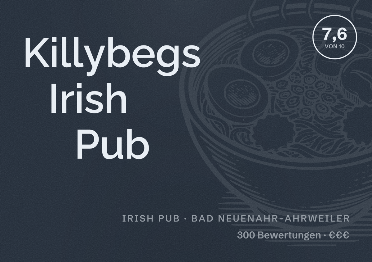 Illustriertes Poster von Killybegs Irish Pub, Irish Pub in Bad Neuenahr-Ahrweiler: Bewertung 7,6 von 10 aus 300 Bewertungen, Preisniveau €€€