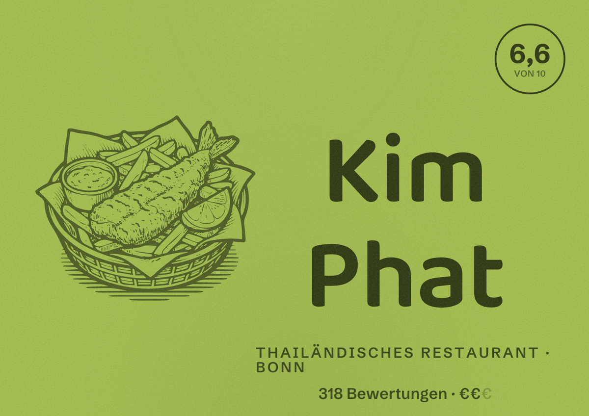Illustriertes Poster von Kim Phat, Thailändisches Restaurant in Bonn: Bewertung 6,6 von 10 aus 318 Bewertungen, Preisniveau €€