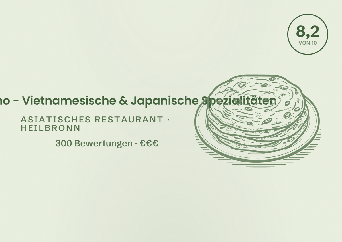 Illustriertes Poster von Kim Viet Pho - Vietnamesische & Japanische Spezialitäten, Asiatisches Restaurant in Heilbronn: Bewertung 8,2 von 10 aus 300 Bewertungen, Preisniveau €€€