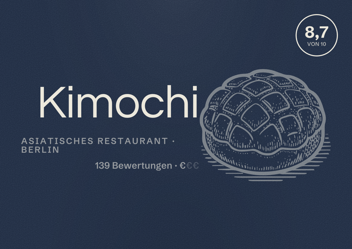 Illustriertes Poster von Kimochi, Asiatisches Restaurant in Berlin: Bewertung 8,7 von 10 aus 139 Bewertungen, Preisniveau €