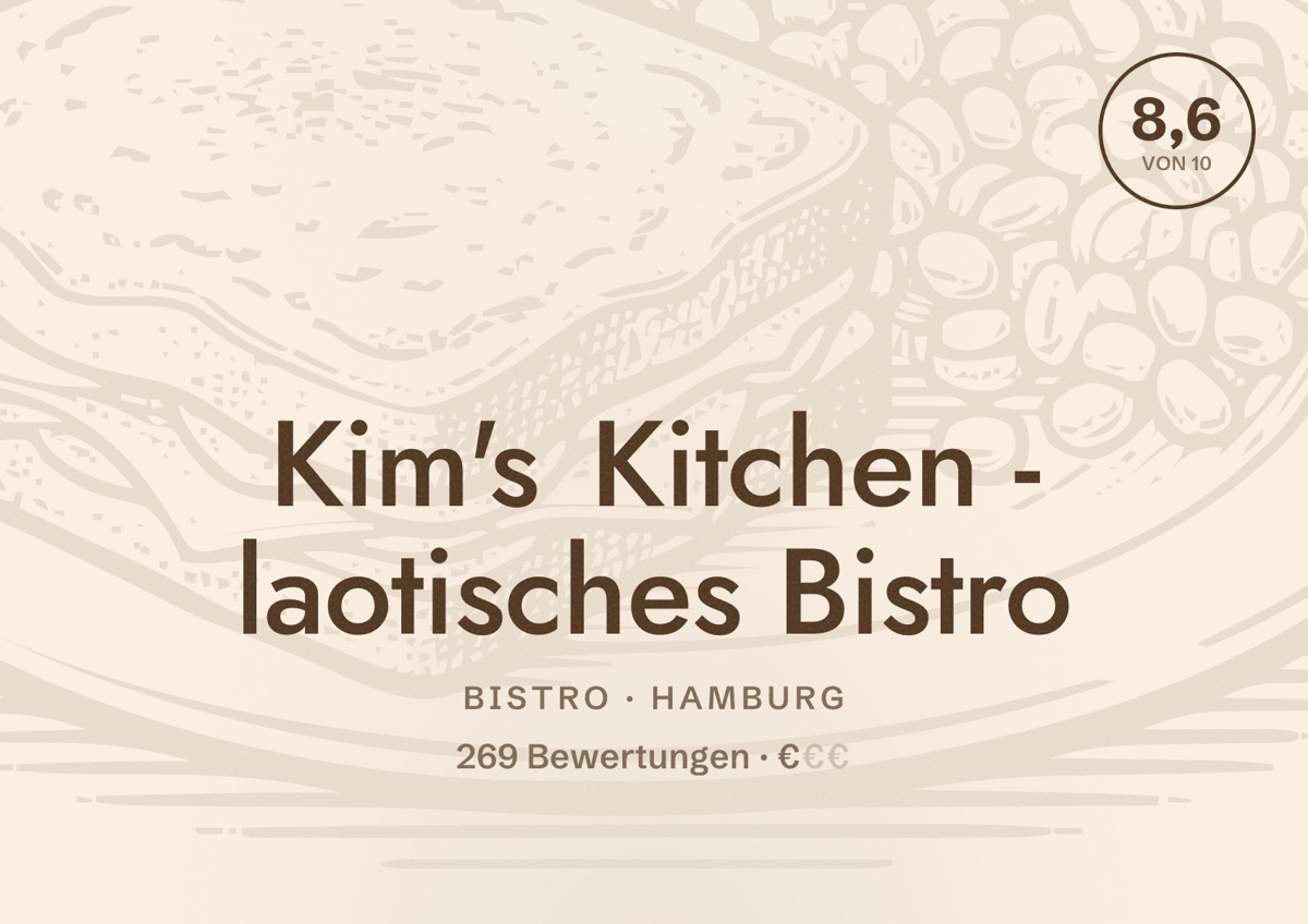Illustriertes Poster von Kim's Kitchen - laotisches Bistro, Bistro in Hamburg: Bewertung 8,6 von 10 aus 269 Bewertungen, Preisniveau €