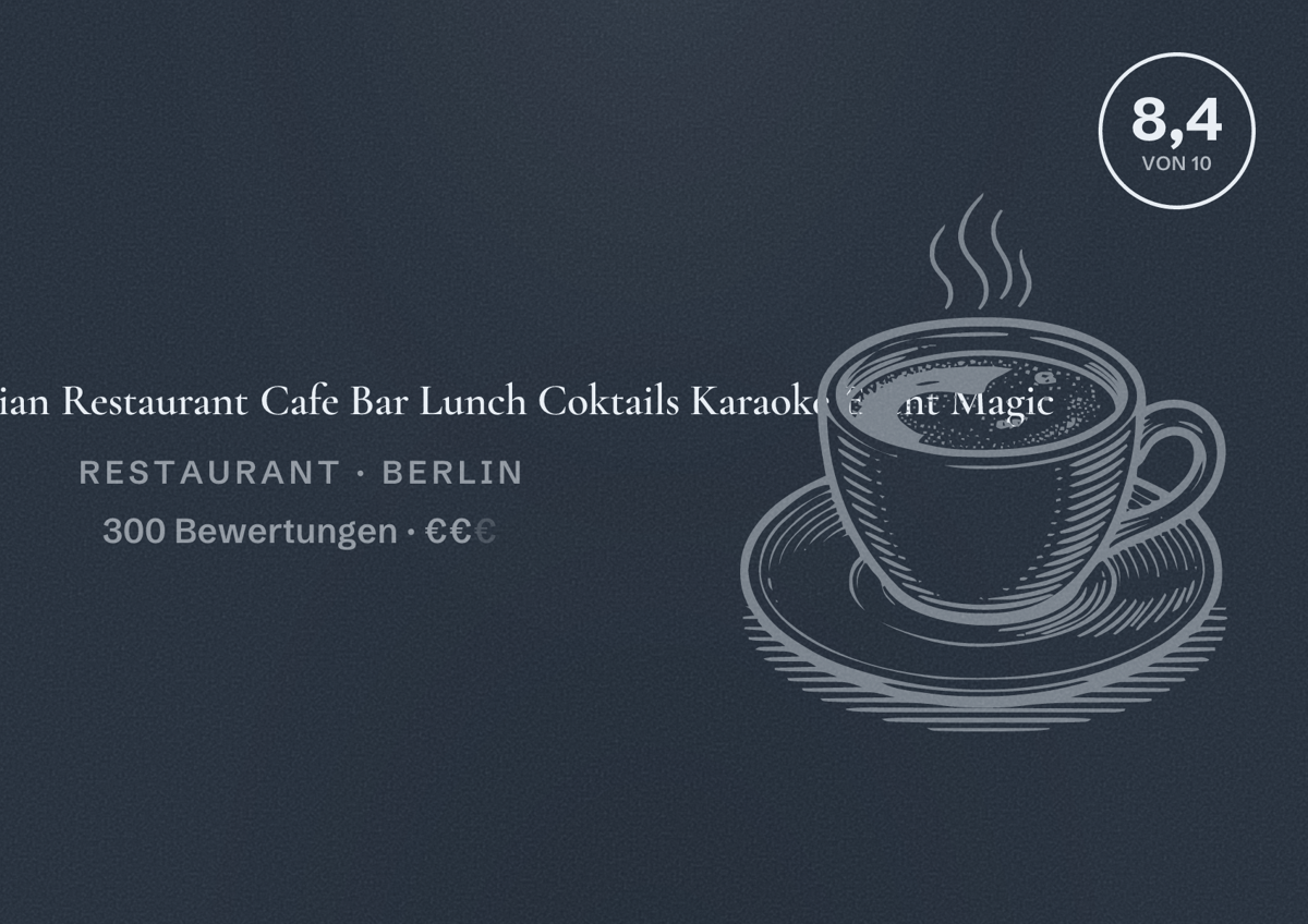 Illustriertes Poster von Kin Za Georgian Restaurant Cafe Bar Lunch Coktails Karaoke Event Magic, Restaurant in Berlin: Bewertung 8,4 von 10 aus 300 Bewertungen, Preisniveau €€