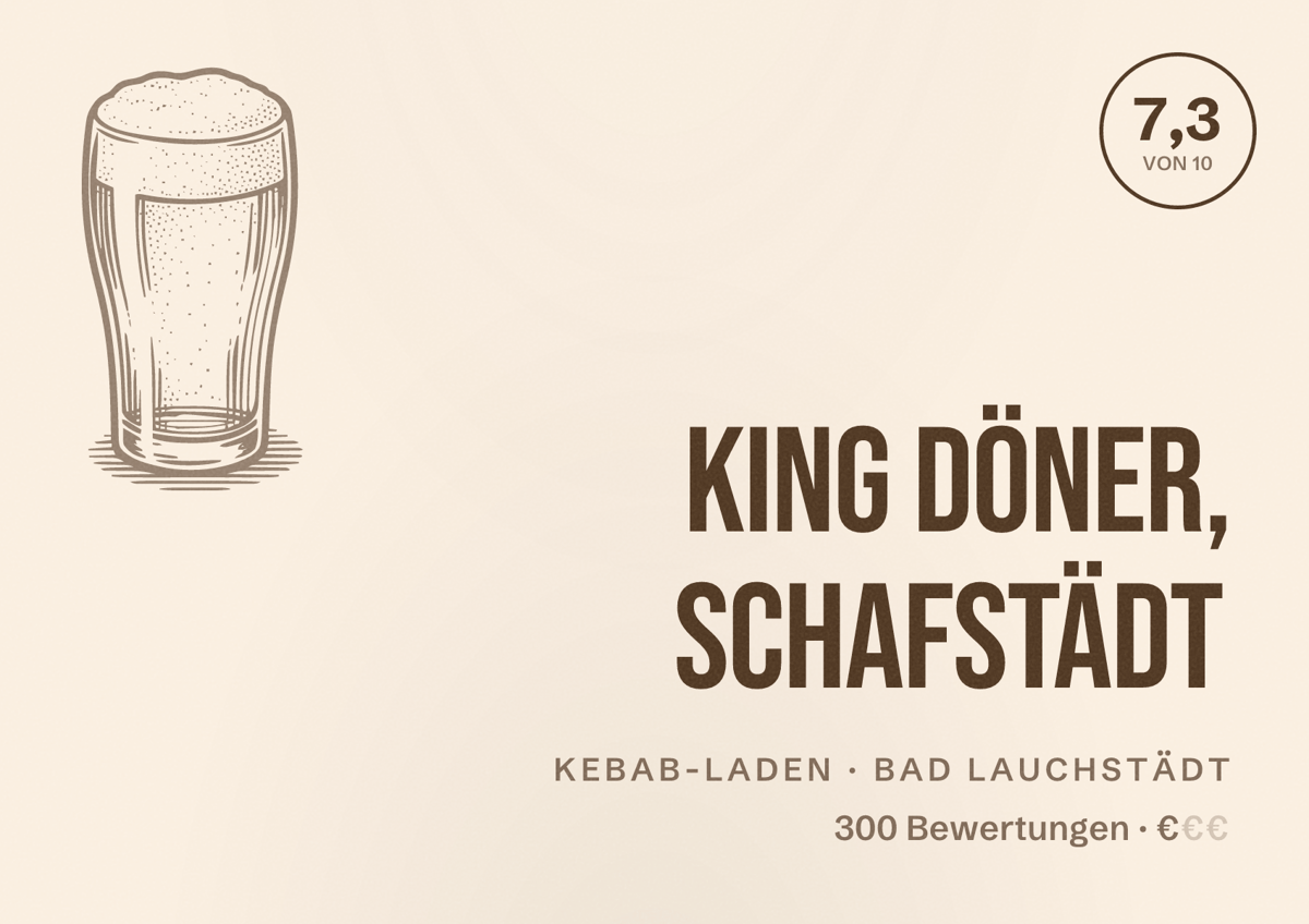 Illustriertes Poster von King Döner, Schafstädt, Kebab-Laden in Bad Lauchstädt: Bewertung 7,3 von 10 aus 300 Bewertungen, Preisniveau €