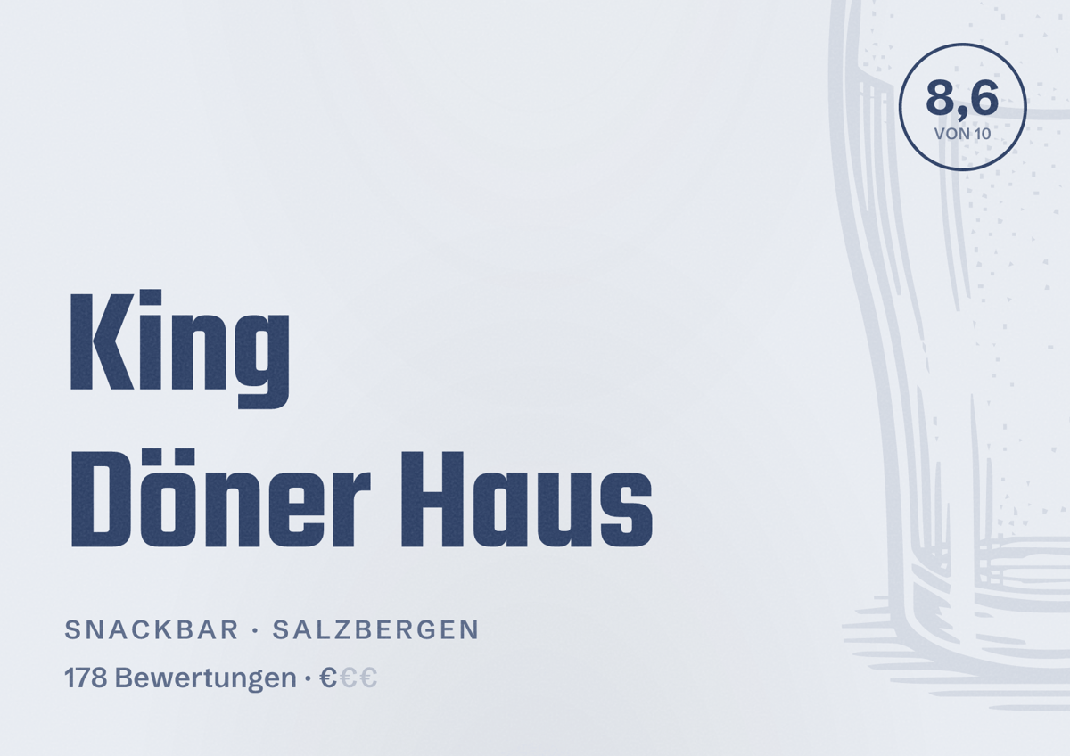 Illustriertes Poster von King Döner Haus, Snackbar in Salzbergen: Bewertung 8,6 von 10 aus 178 Bewertungen, Preisniveau €
