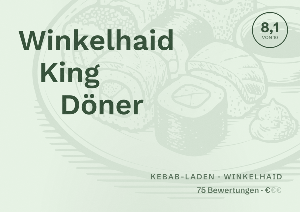 Illustriertes Poster von Winkelhaid King Döner, Kebab-Laden in Winkelhaid: Bewertung 8,1 von 10 aus 75 Bewertungen, Preisniveau €