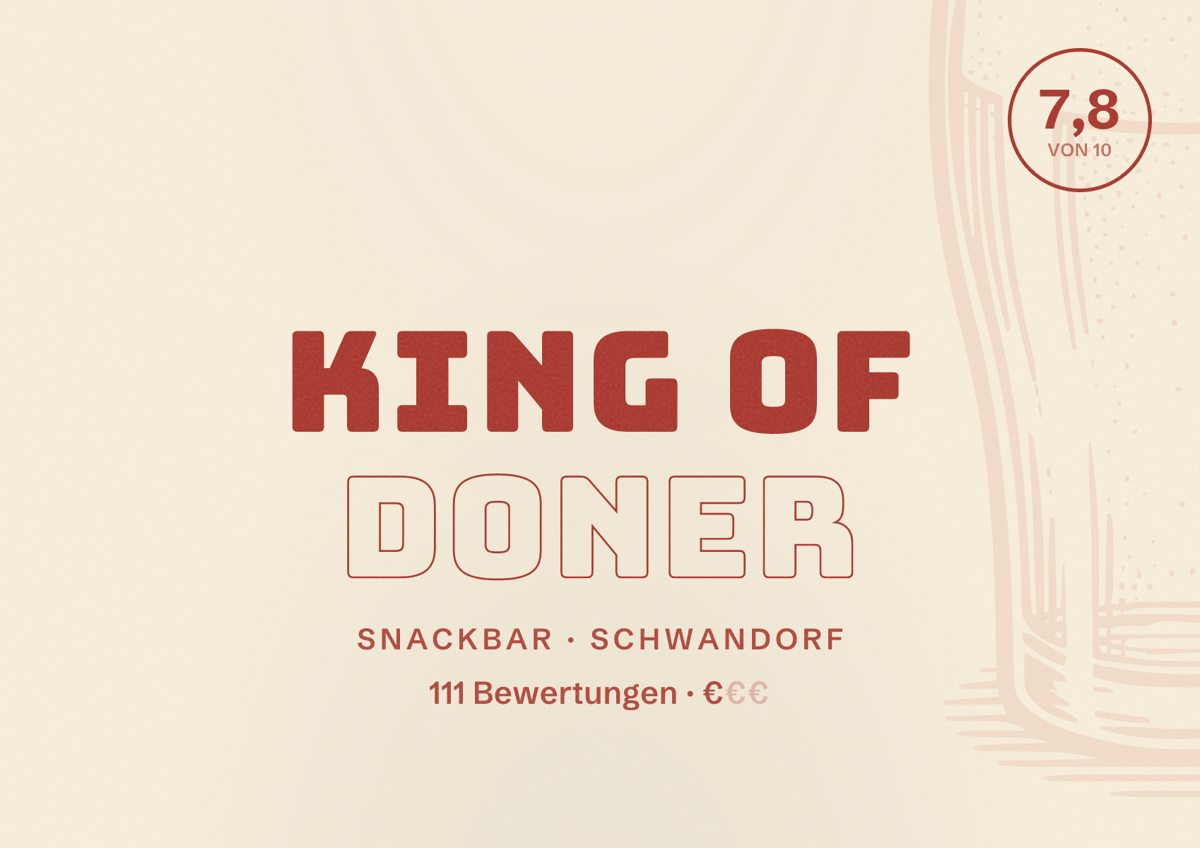 Illustriertes Poster von King of doner, Snackbar in Schwandorf: Bewertung 7,8 von 10 aus 111 Bewertungen, Preisniveau €