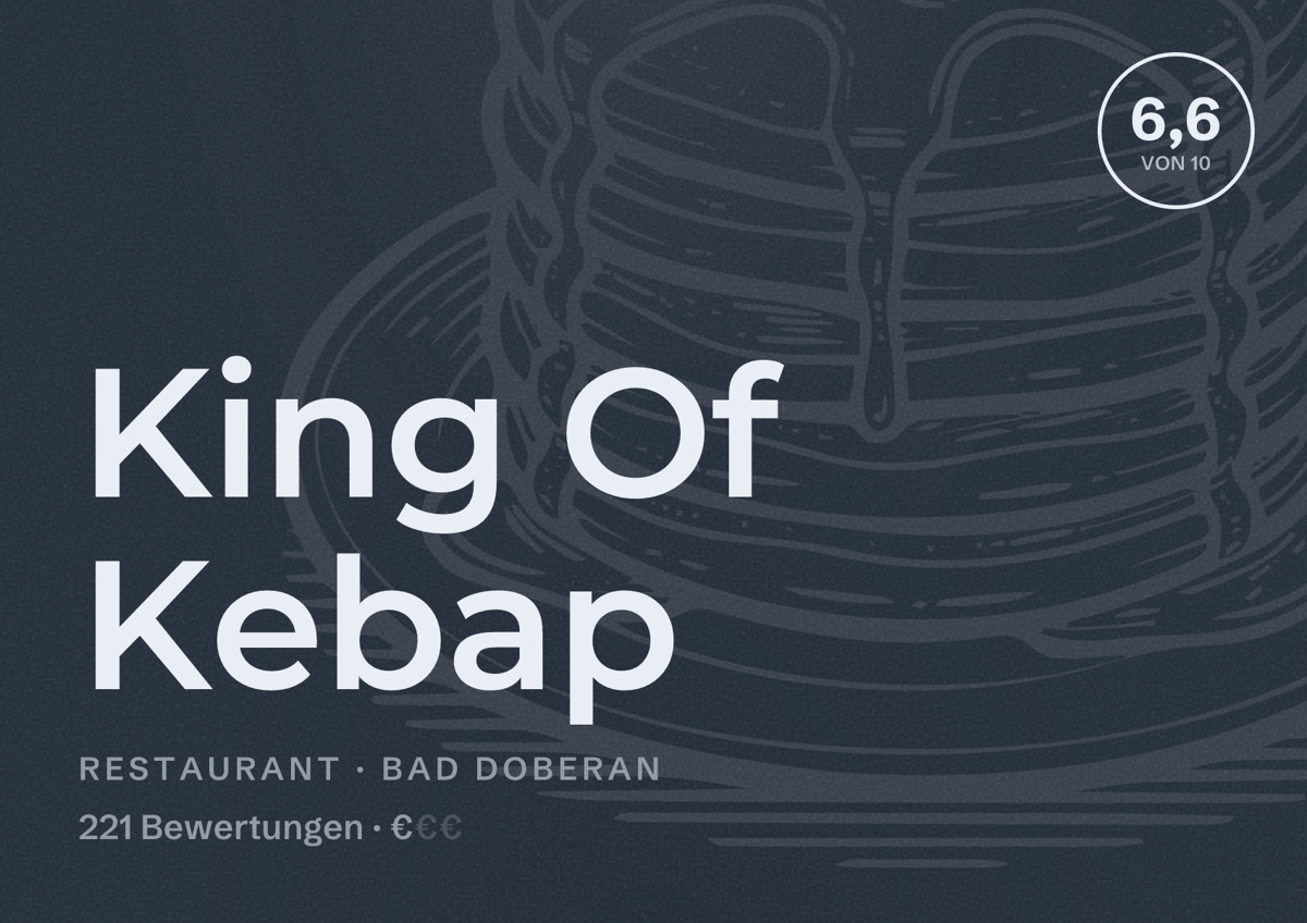 Illustriertes Poster von King Of Kebap, Restaurant in Bad Doberan: Bewertung 6,6 von 10 aus 221 Bewertungen, Preisniveau €