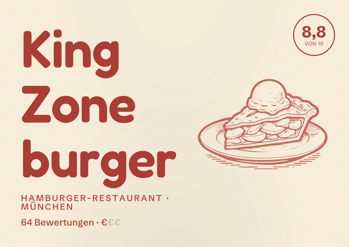 Illustriertes Poster von King Zone burger, Hamburger-Restaurant in München: Bewertung 8,8 von 10 aus 64 Bewertungen, Preisniveau €