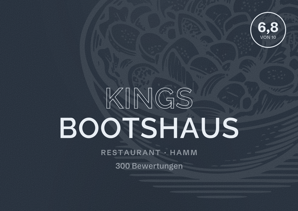 Illustriertes Poster von Kings Bootshaus, Restaurant in Hamm: Bewertung 6,8 von 10 aus 300 Bewertungen