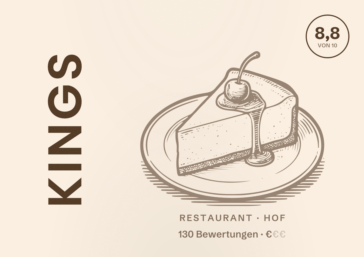 Illustriertes Poster von Kings, Restaurant in Hof: Bewertung 8,8 von 10 aus 130 Bewertungen, Preisniveau €