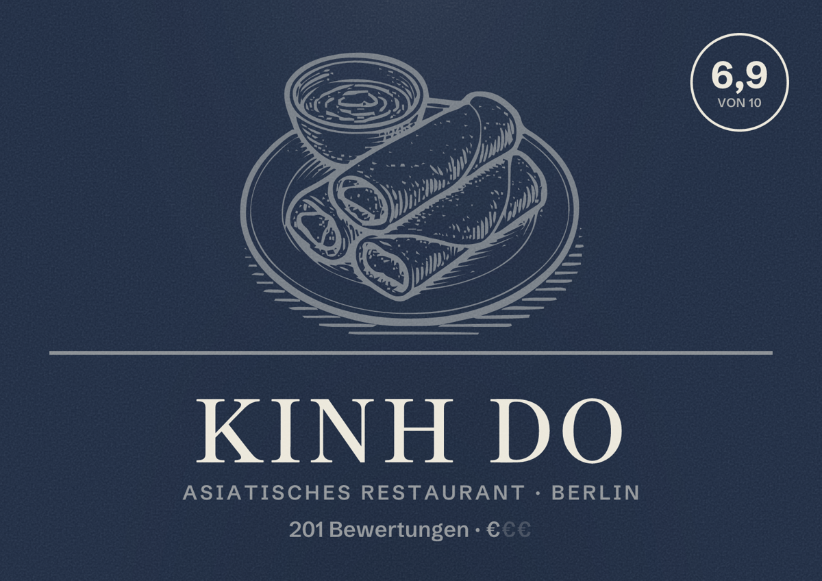 Illustriertes Poster von Kinh Do, Asiatisches Restaurant in Berlin: Bewertung 6,9 von 10 aus 201 Bewertungen, Preisniveau €