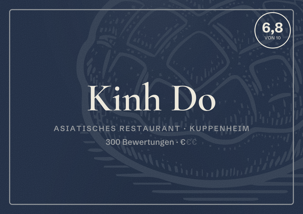 Illustriertes Poster von Kinh Do, Asiatisches Restaurant in Kuppenheim: Bewertung 6,8 von 10 aus 300 Bewertungen, Preisniveau €