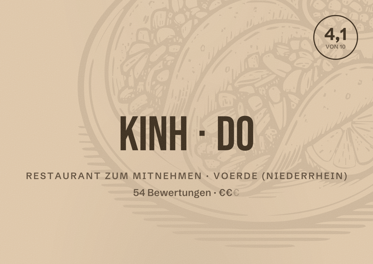 Illustriertes Poster von Kinh Do, Restaurant zum Mitnehmen in Voerde (Niederrhein): Bewertung 4,1 von 10 aus 54 Bewertungen, Preisniveau €€