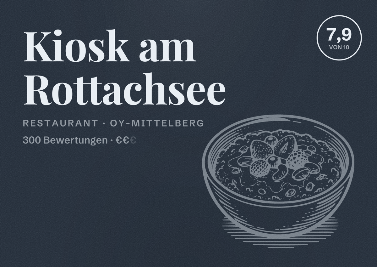 Illustriertes Poster von Kiosk am Rottachsee, Restaurant in Oy-Mittelberg: Bewertung 7,9 von 10 aus 300 Bewertungen, Preisniveau €€