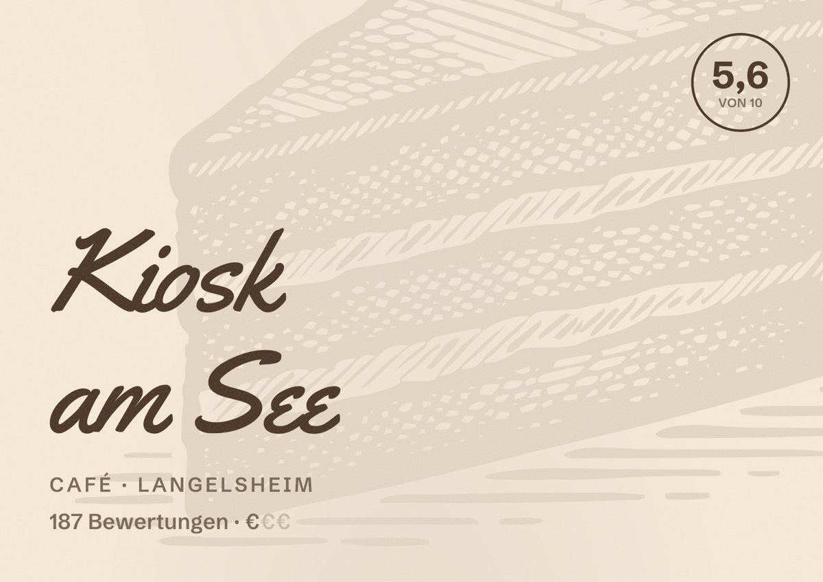 Illustriertes Poster von Kiosk am See, Café in Langelsheim: Bewertung 5,6 von 10 aus 187 Bewertungen, Preisniveau €