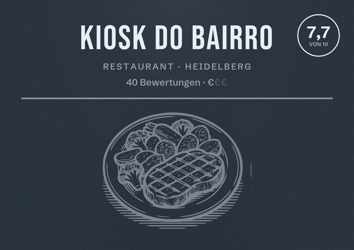 Illustriertes Poster von Kiosk do Bairro, Restaurant in Heidelberg: Bewertung 7,7 von 10 aus 40 Bewertungen, Preisniveau €