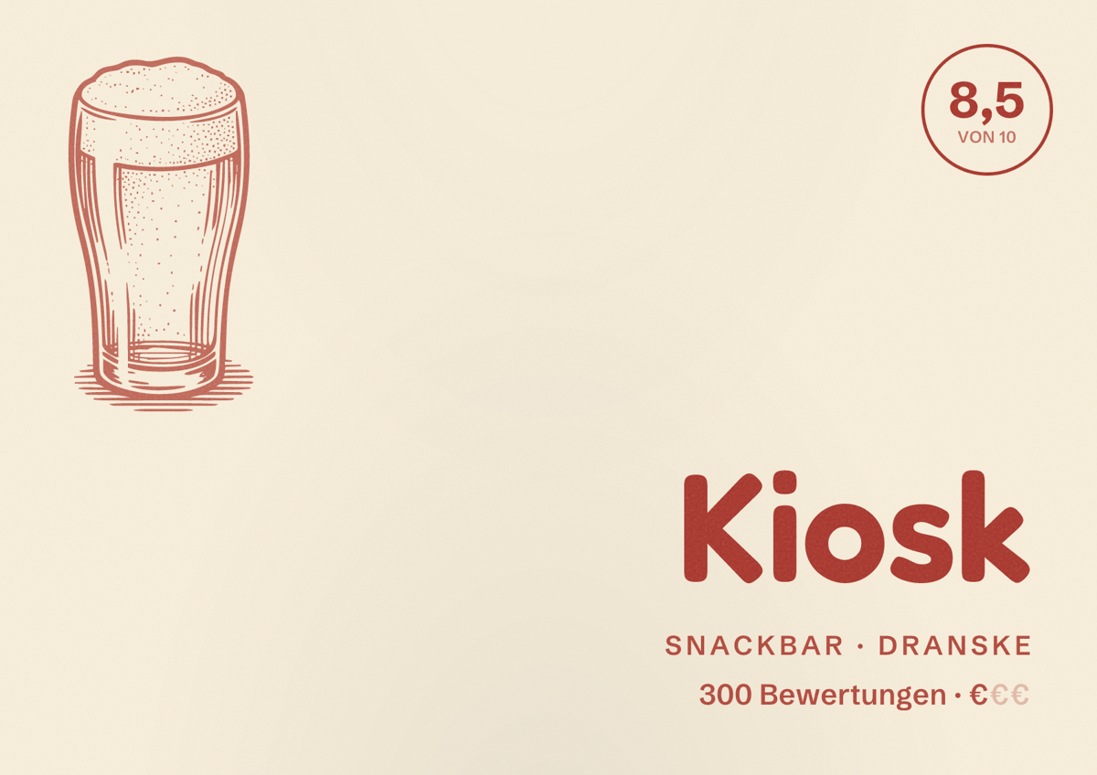 Illustriertes Poster von Kiosk, Snackbar in Dranske: Bewertung 8,5 von 10 aus 300 Bewertungen, Preisniveau €